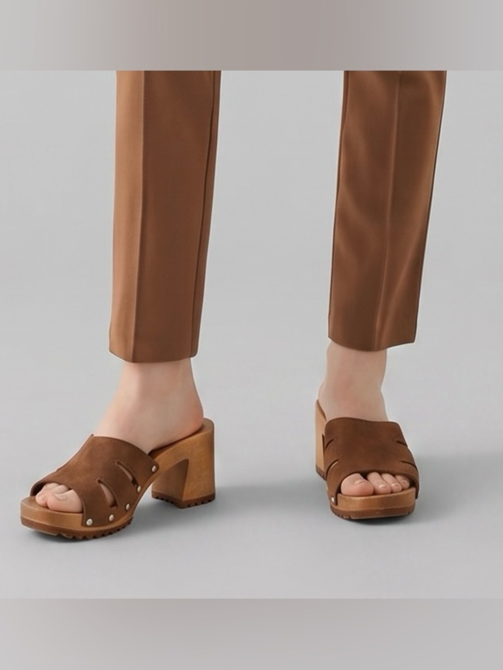 The Leather Collection Made in Italy Brown Suede Block Heel Slide Sandals Y2K 8